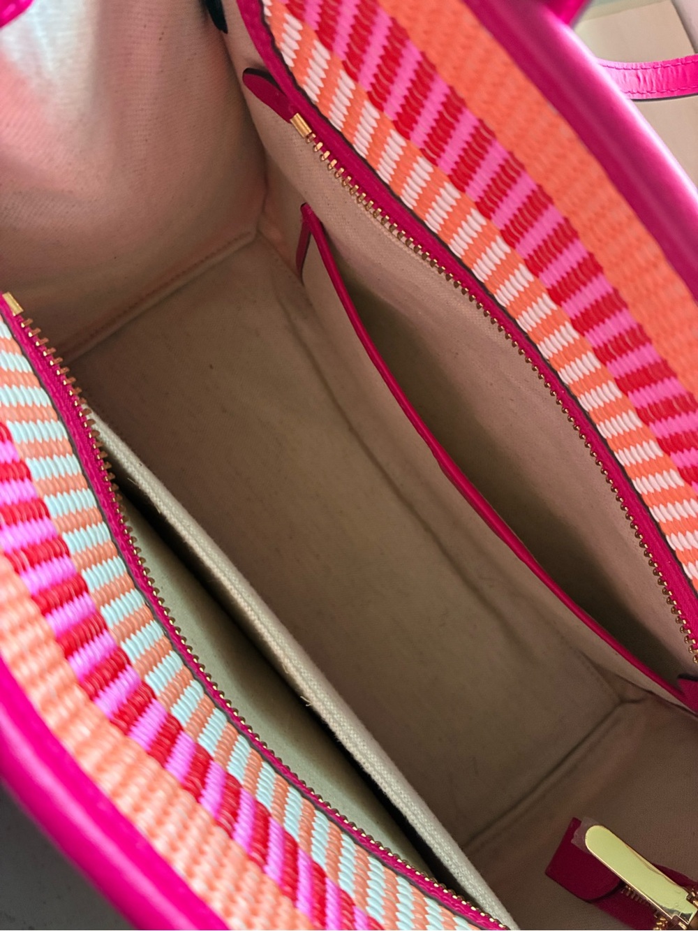 Kate Spade Market Woven Stripe Medium Tote Pink Multicolor w/ Dust Bag - Picture 3 of 4